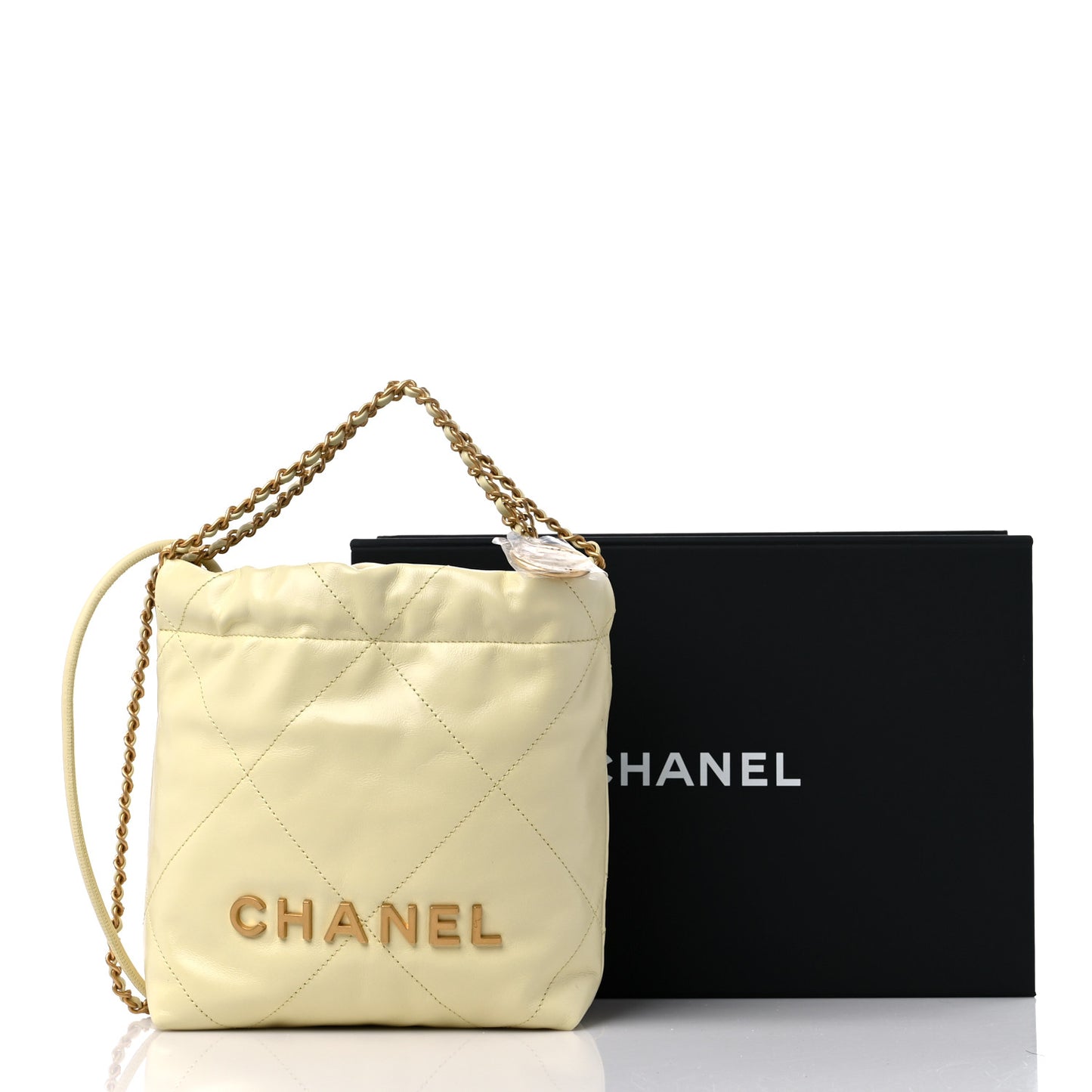 Shiny Calfskin Quilted Mini Chanel 22 Light Yellow