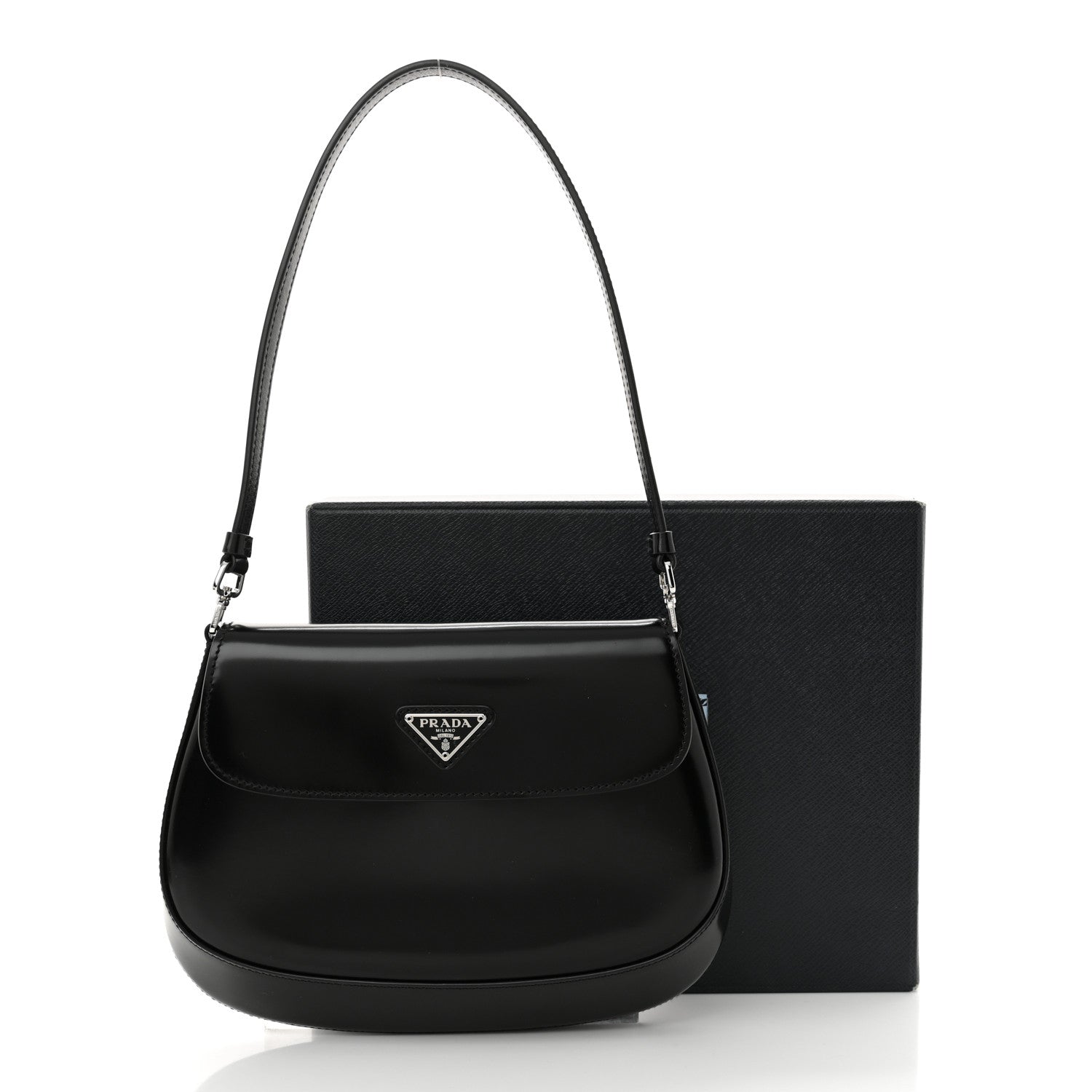 Prada Spazzolato Cleo Flap Shoulder Bag Black 12 of 12