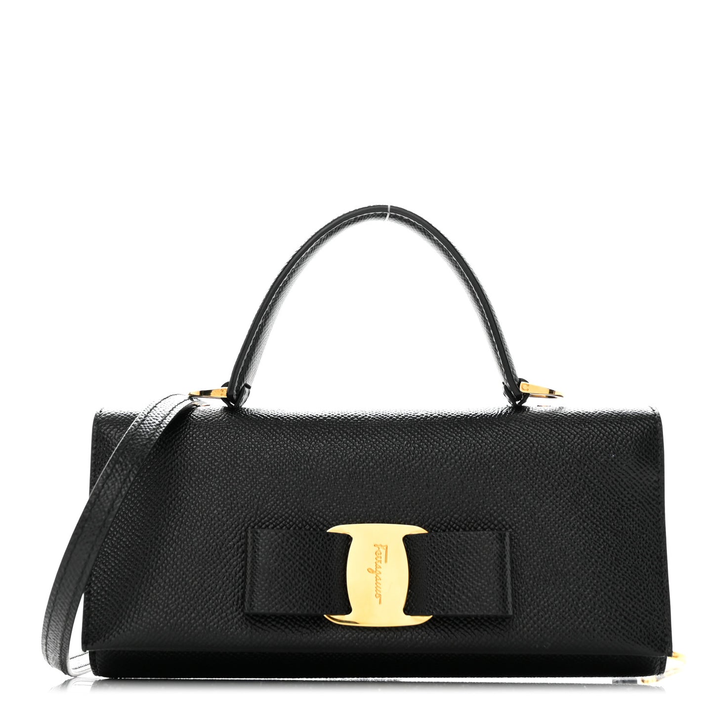 Hammered Calfskin Mini Vera Bow Handle Bag Black