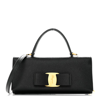 Salvatore Ferragamo Hammered Calfskin Mini Vera Bow Handle Bag Black 1 of 11