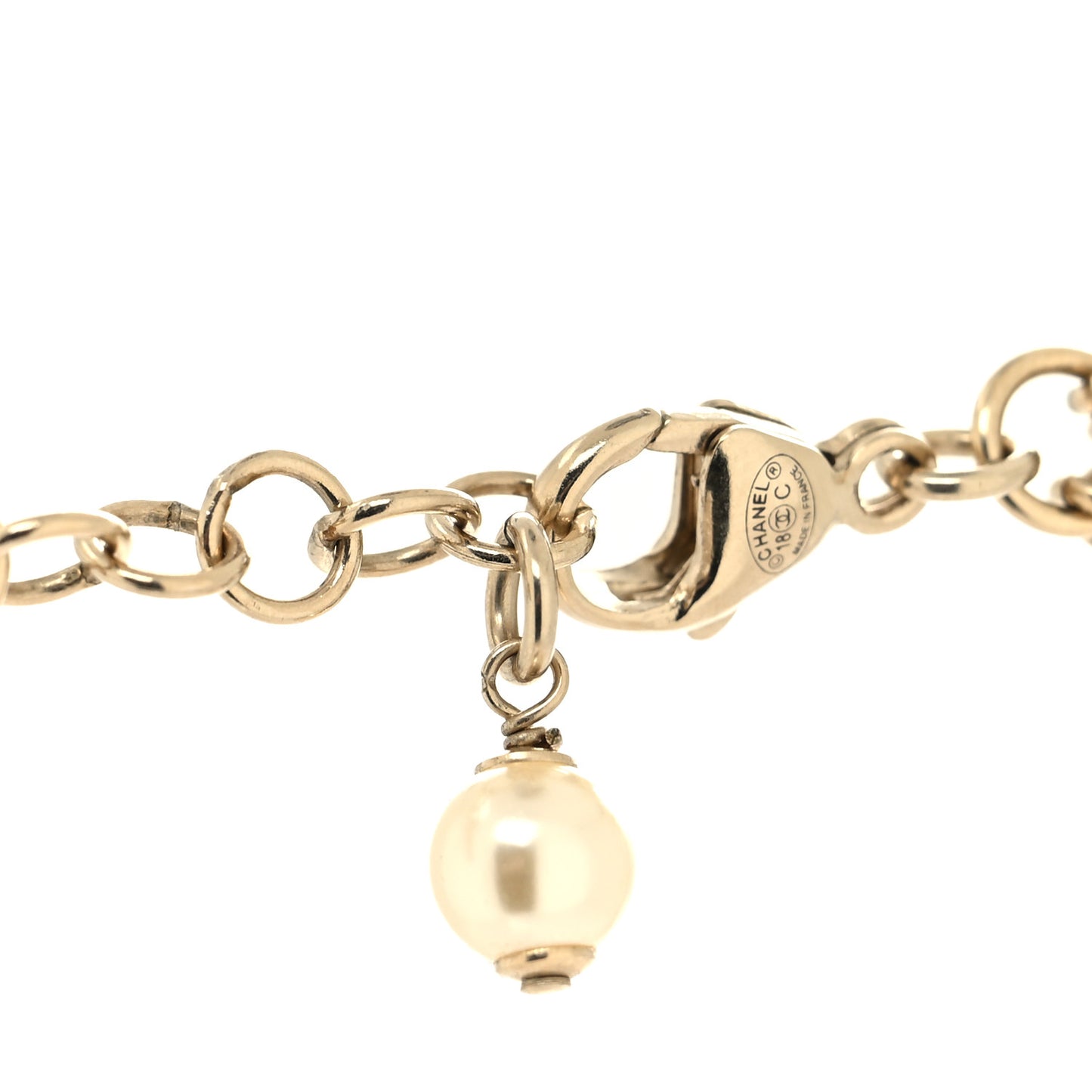 Pearl Chain CC Long Arrow Multistrand Necklace Gold Pearly White
