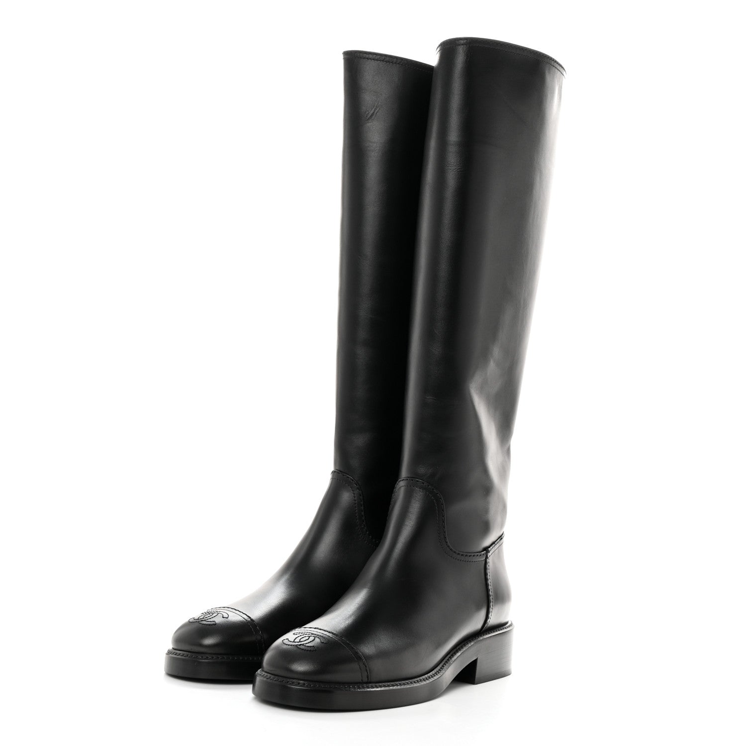 Chanel Calfskin Cap Toe High Boots 39 Black 3 of 9