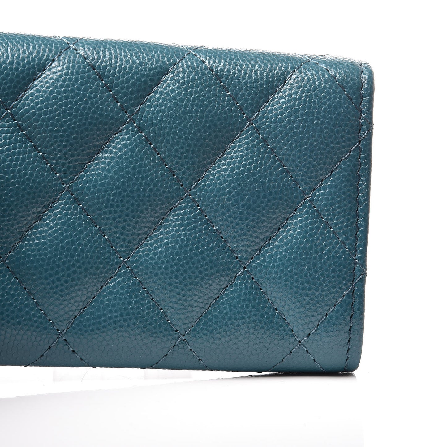Caviar Quilted Flap Card Holder Dark Turquoise
