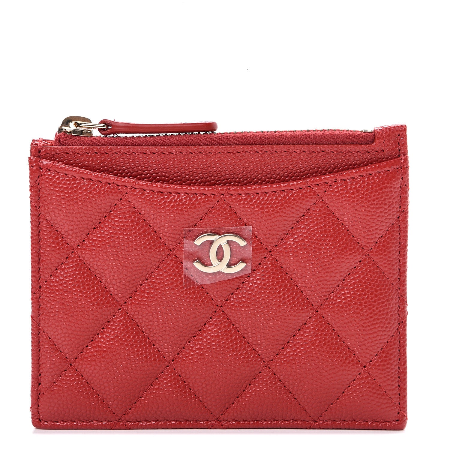 Chanel Caviar Quilted CC Zip Card Holder Red 1 of 7