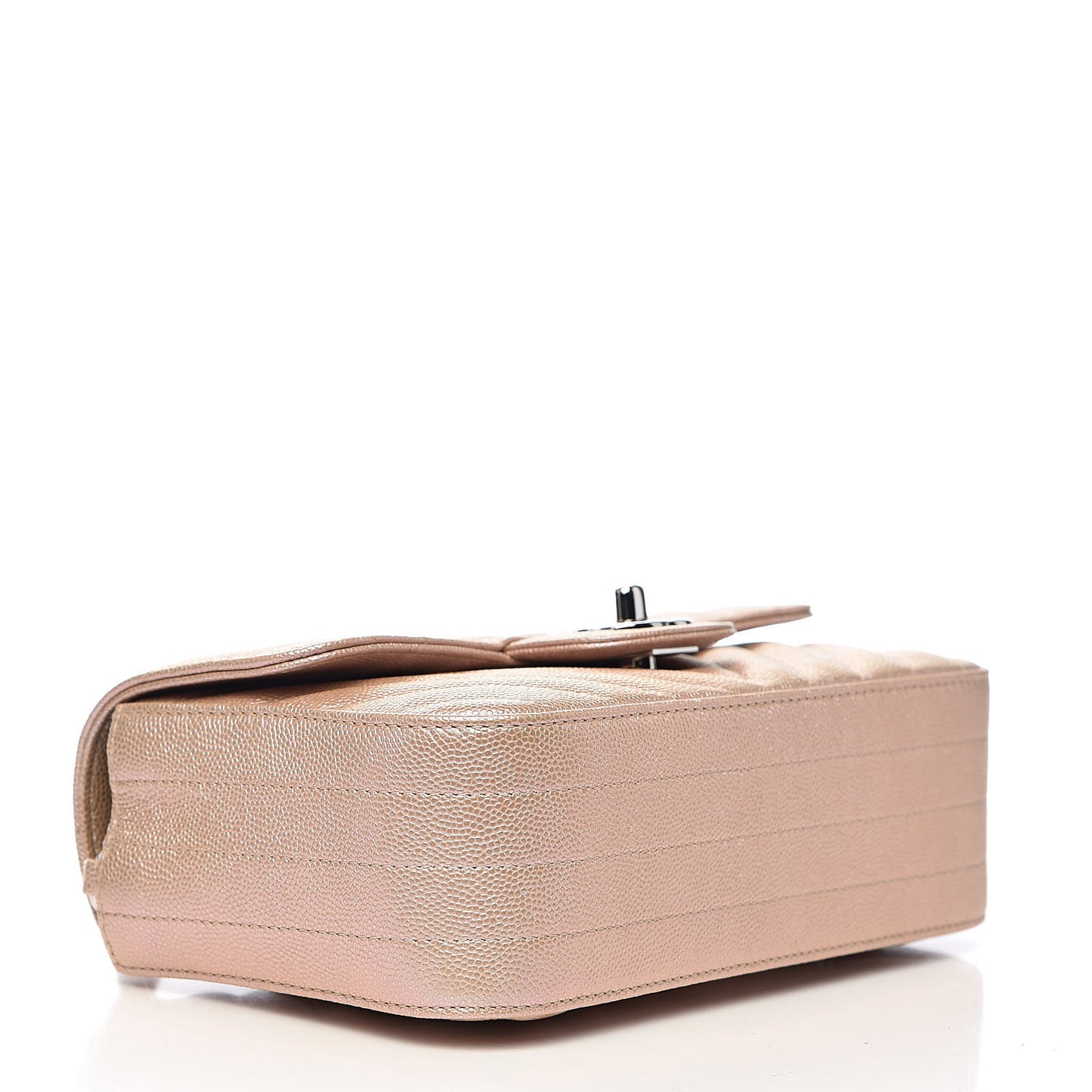 Iridescent Caviar Chevron Quilted Mini Rectangular Flap Light Gold