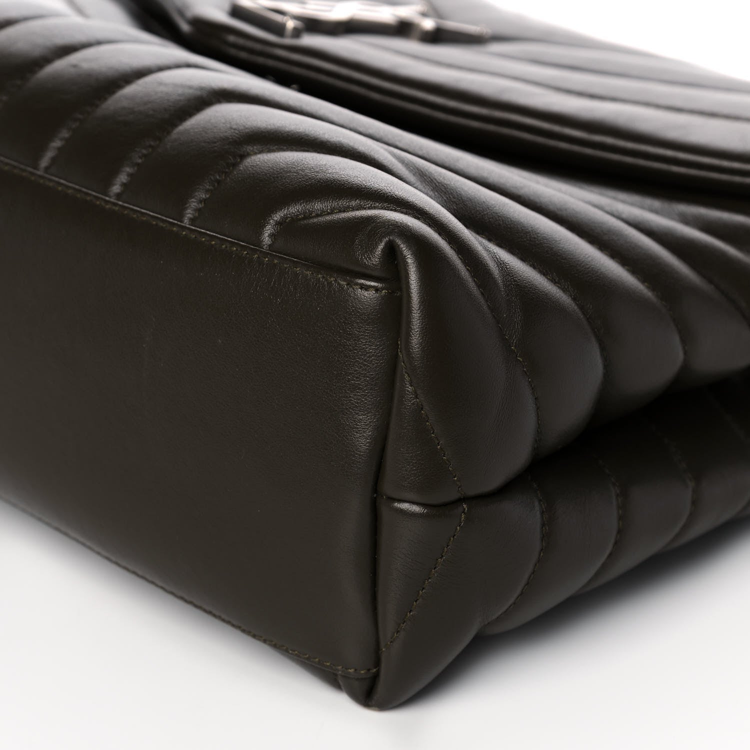 Saint Laurent Calfskin Y Quilted Monogram Medium Loulou Chain Satchel Kaki Fonce 12 of 14