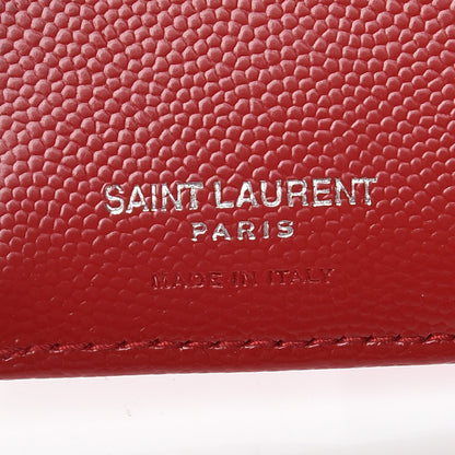 Saint Laurent Grain De Poudre Matelasse Chevron Monogram Zipped Card Case Rouge 6 of 10