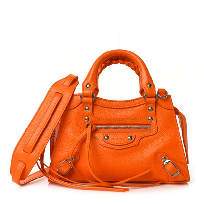 Balenciaga Grained Calfskin Neo Classic Silver Hardware Mini City Pop Orange 1 of 8