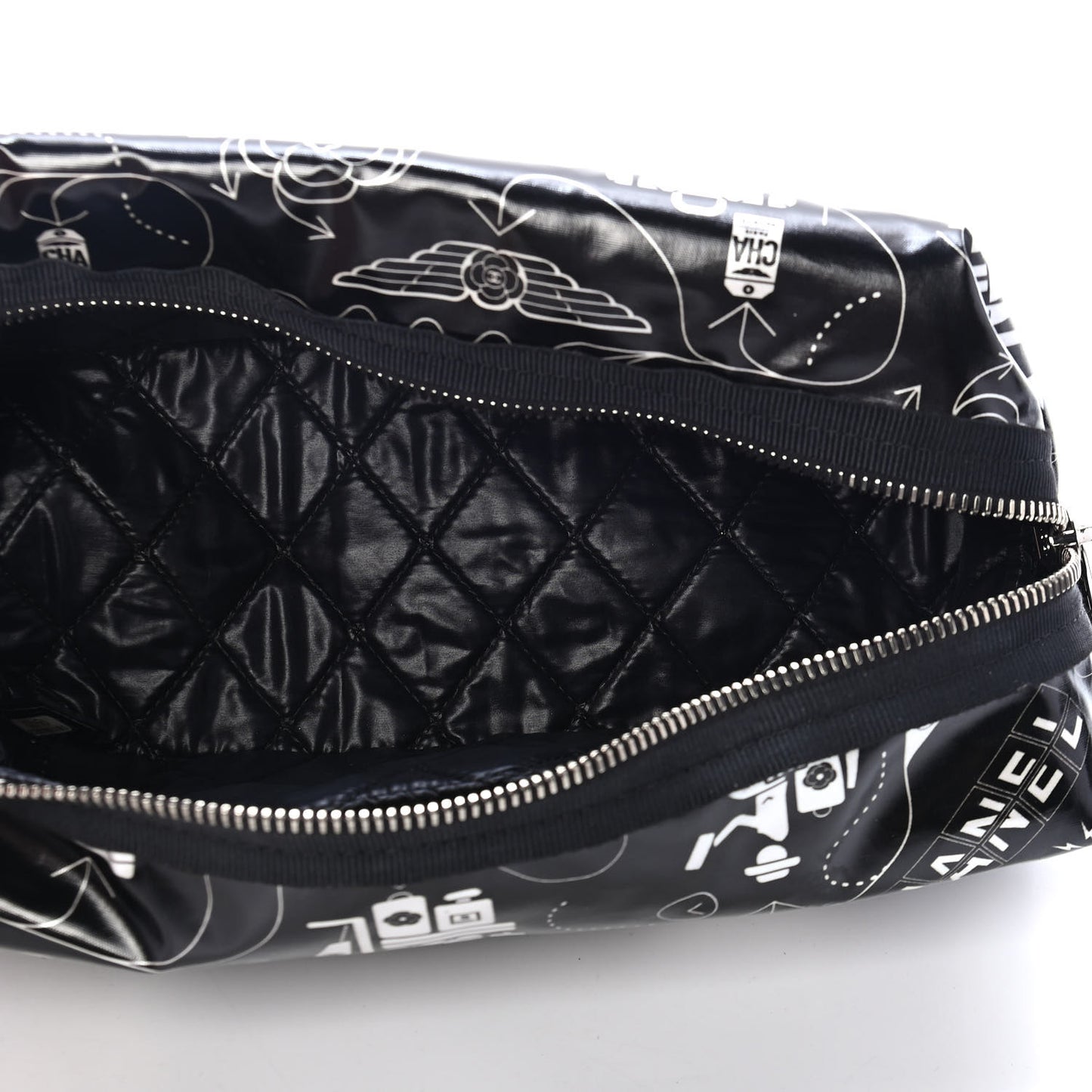 Coated Canvas Small Airline Cosmetic Pouch Black White