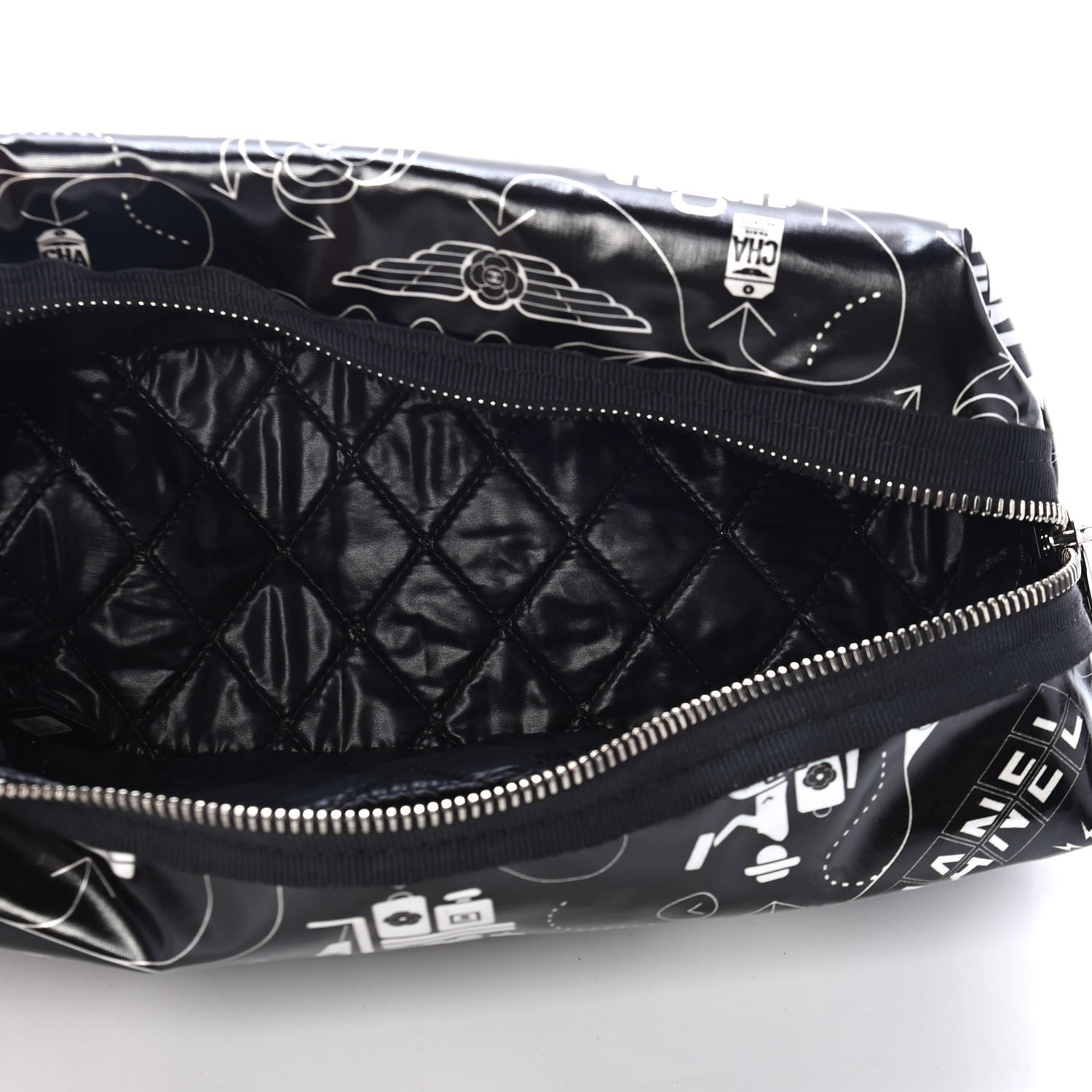 Chanel Coated Canvas Small Airline Cosmetic Pouch Black White 4 of 4