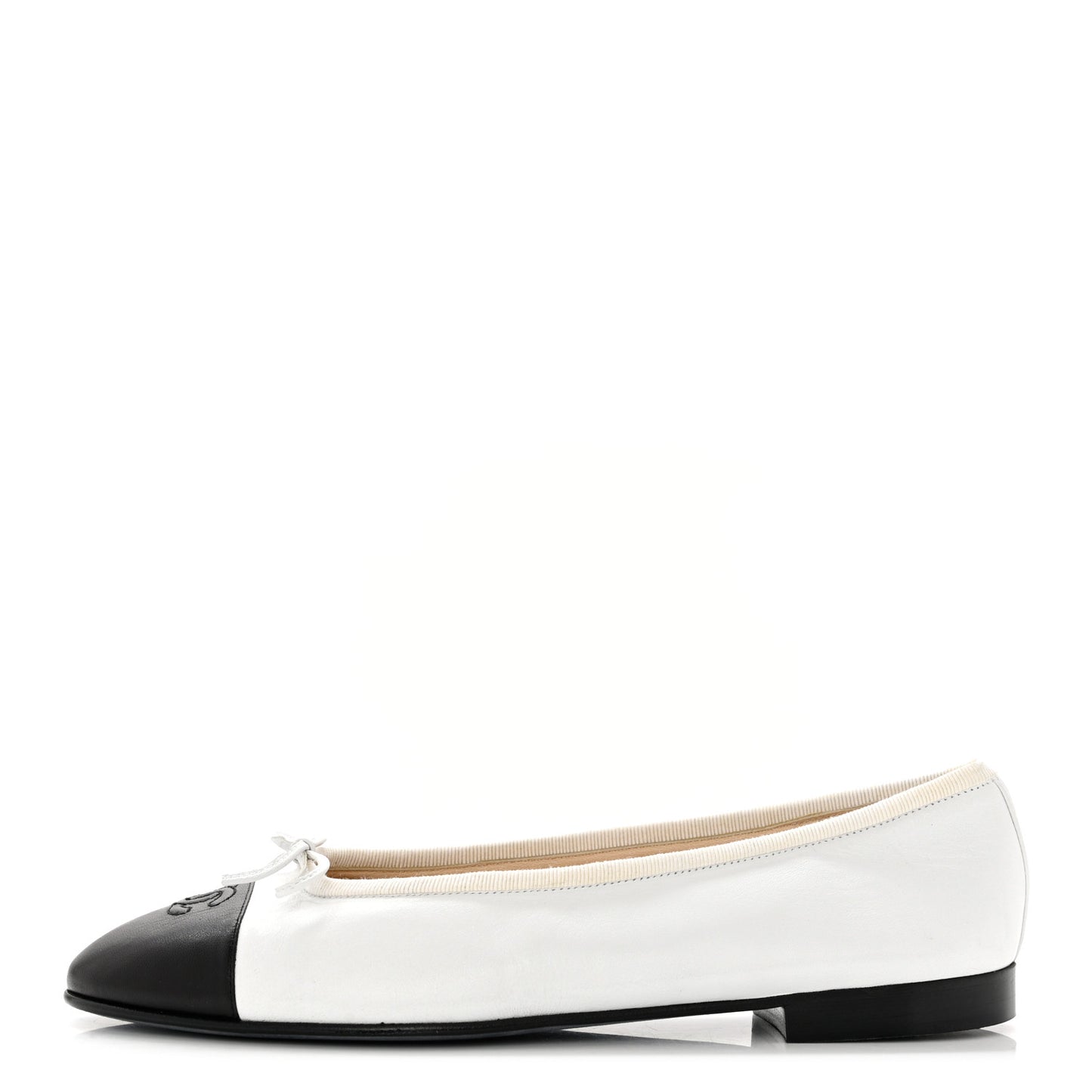 Lambskin CC Cap Toe Ballerina Flats 40.5 White Black