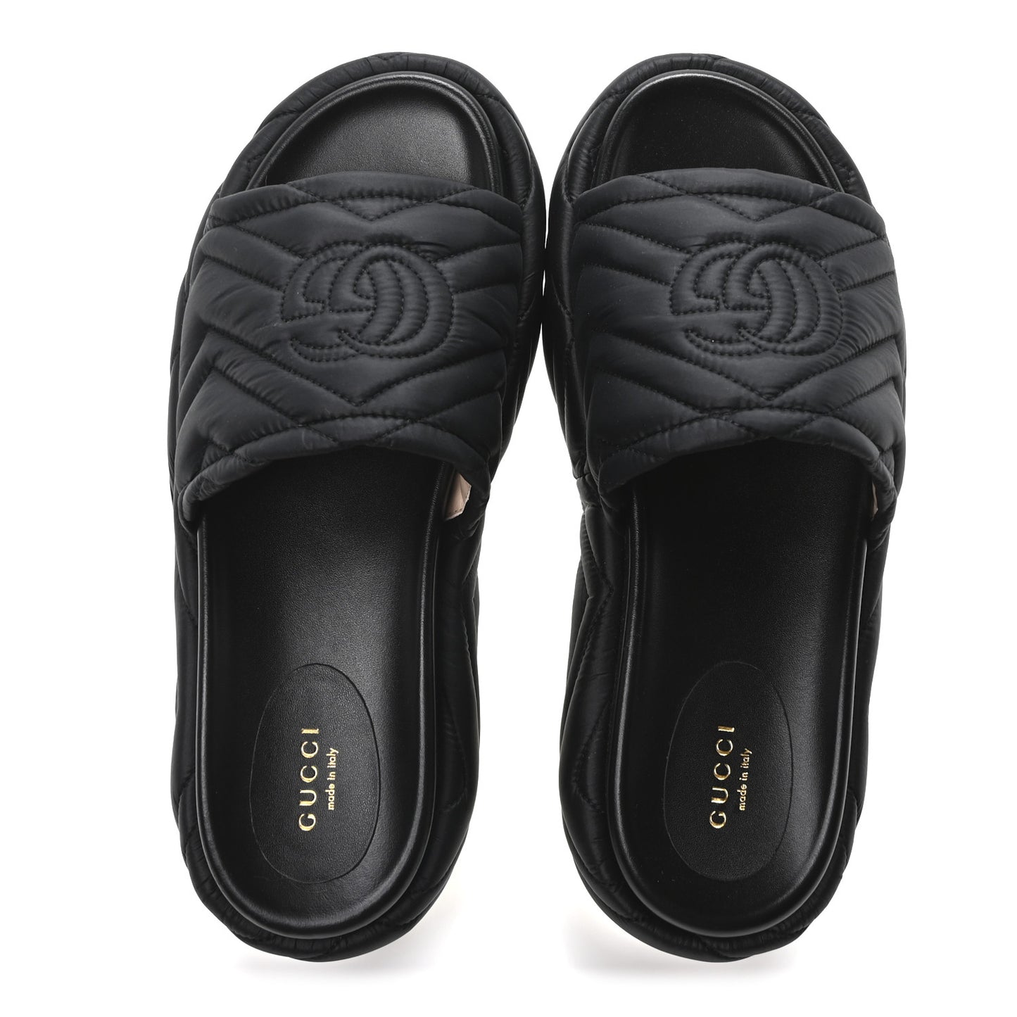 Nylon Cora Matelasse Angelina Platform 55mm Slide Sandals 40 Black
