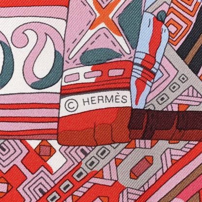 Hermes Silk Voyage En Etoffes Scarf 90 Parme Corail Rose 4 of 4