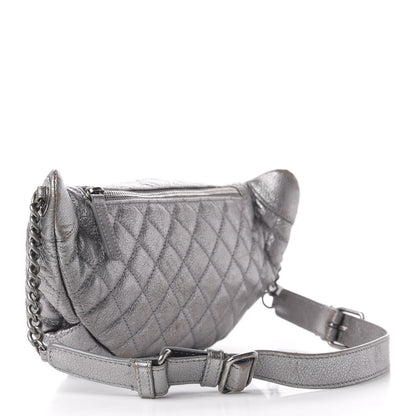 Chanel Metallic Goatskin Quilted Banane Waist Bag Fanny Pack Silver 2 of 13