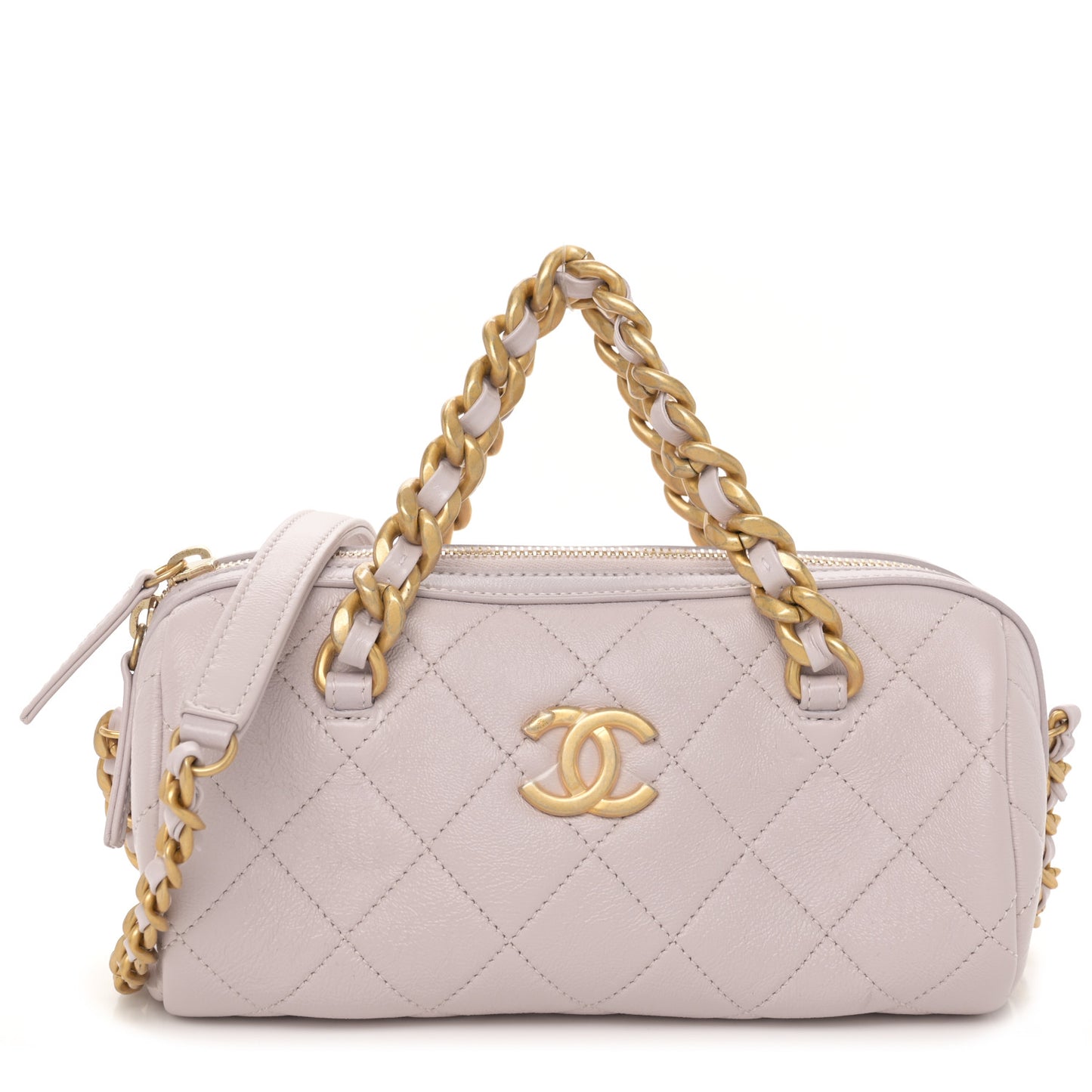 Shiny Lambskin Quilted Small Fashion Therapy Bowling Bag Lilac