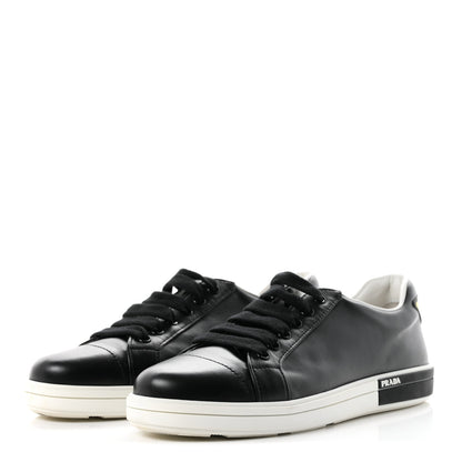 Prada Vitello Soft Low Top Triangle Sneakers 38.5 Black White 4 of 10