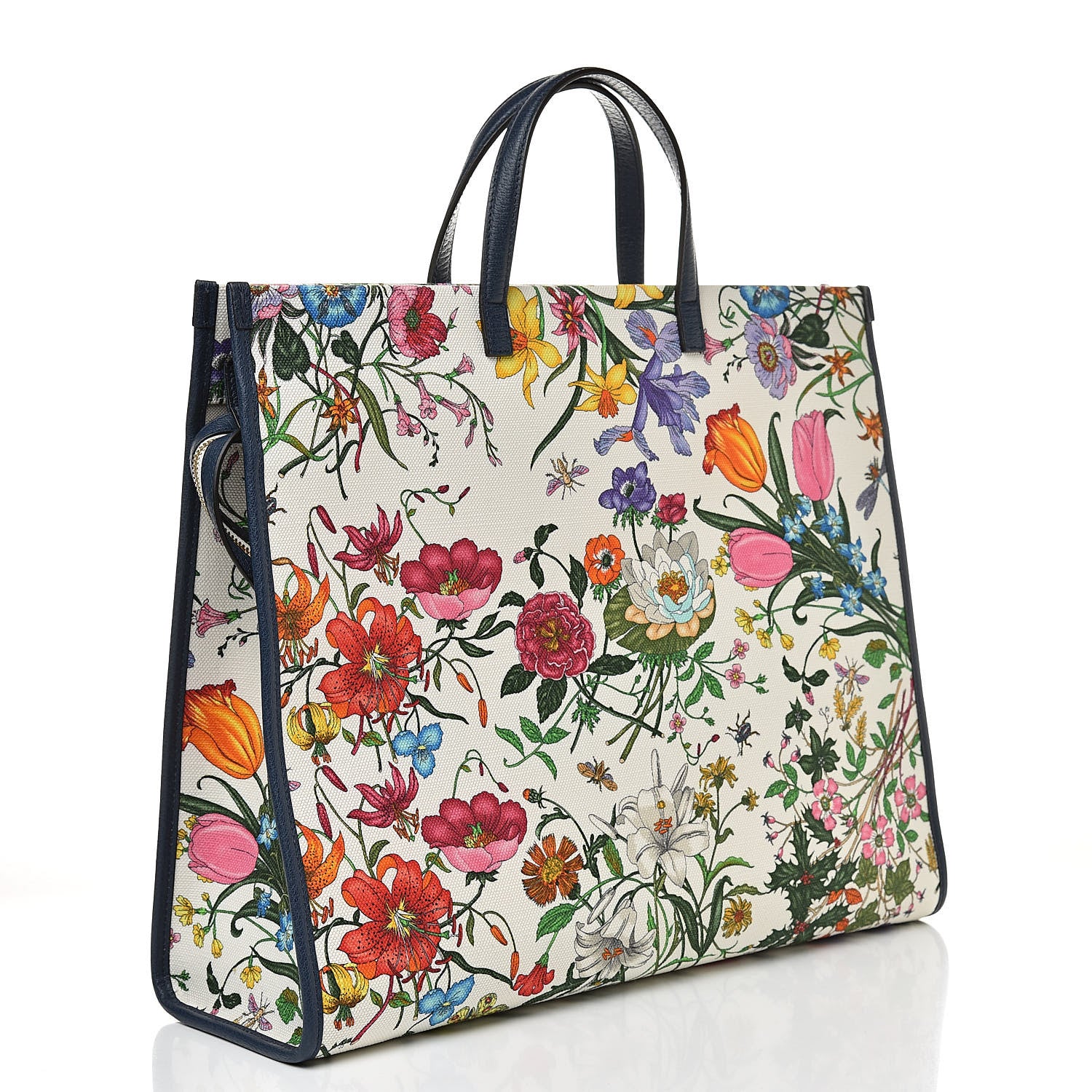 Gucci Canvas Large Flora Tote Navy Multicolor 3 of 10