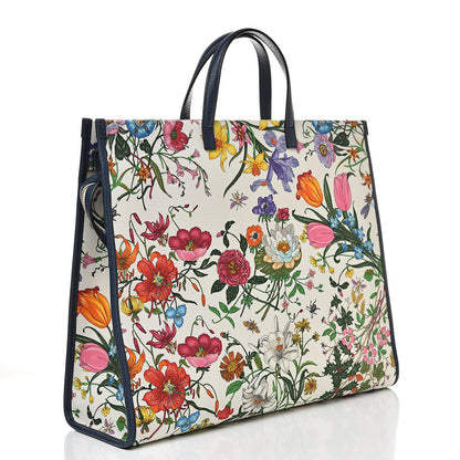 Gucci Canvas Large Flora Tote Navy Multicolor 3 of 10