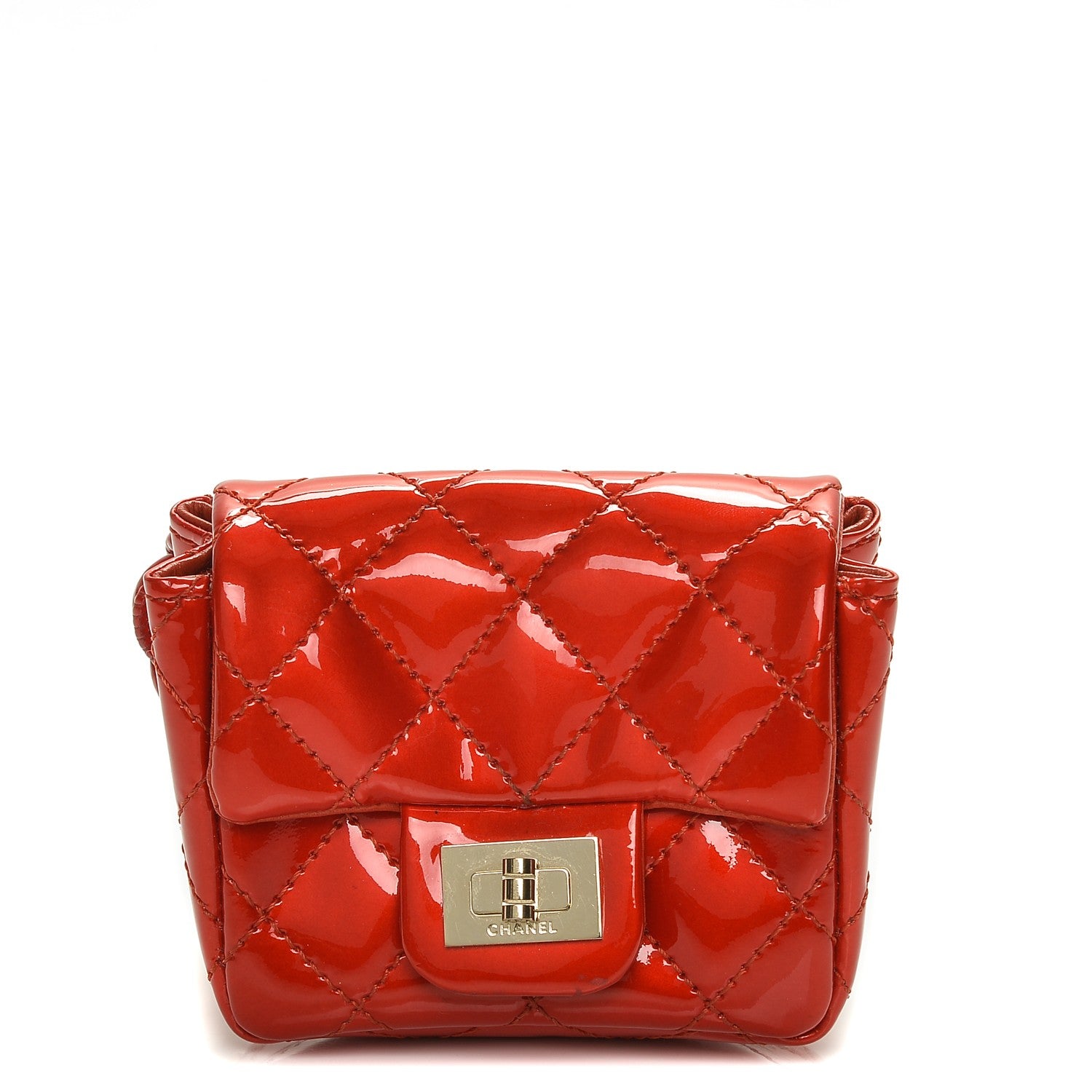 Chanel Patent Quilted 2.55 Ankle Wrist Bag Red 1 of 8