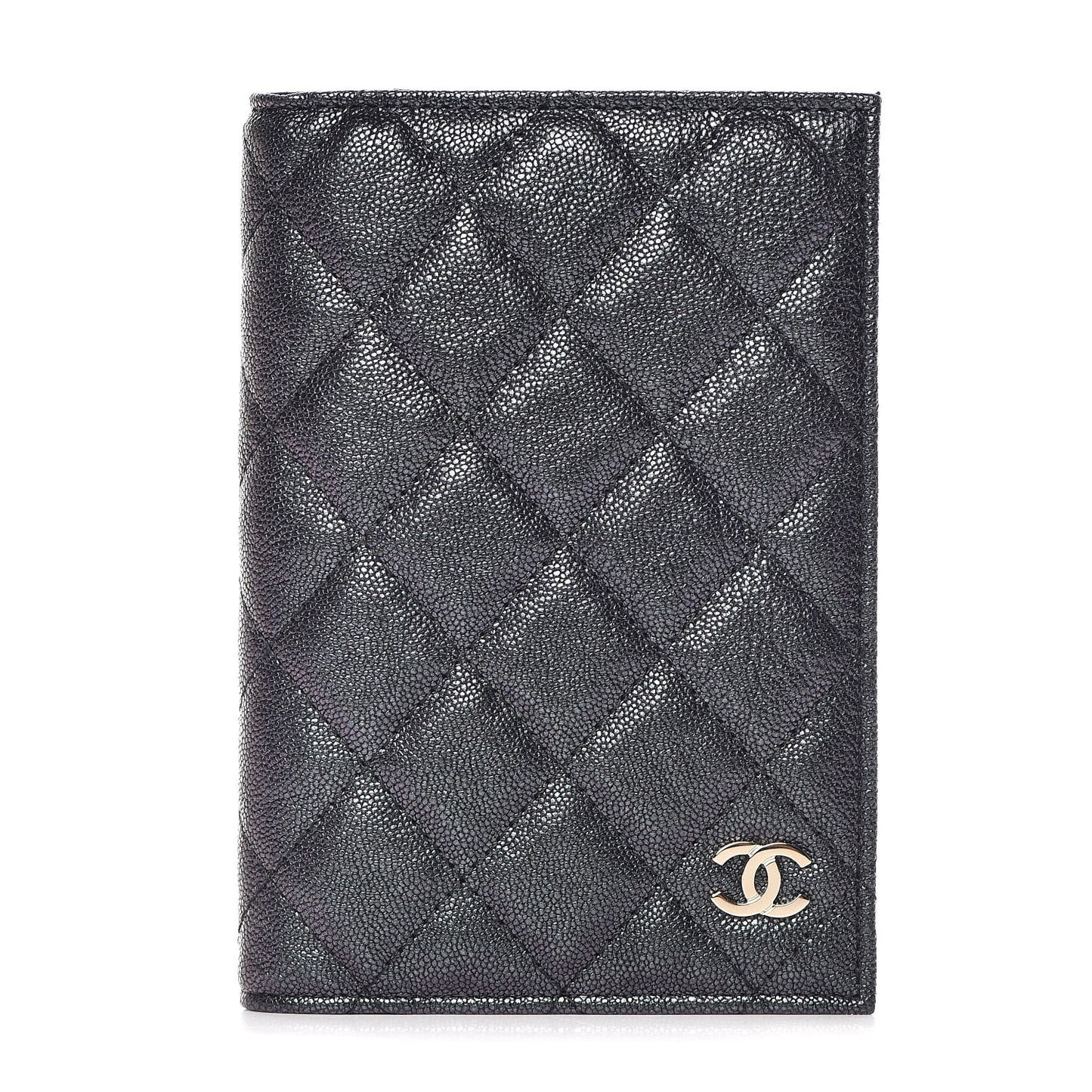 Iridescent Caviar Quilted Passport Holder Black