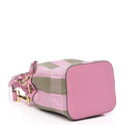 Fendi Raffia Vitello Seta F is Fendi Pequin Gingham Woven Mini Mon Tresor Bucket Bag Military Rosa Lollypop 4 of 9