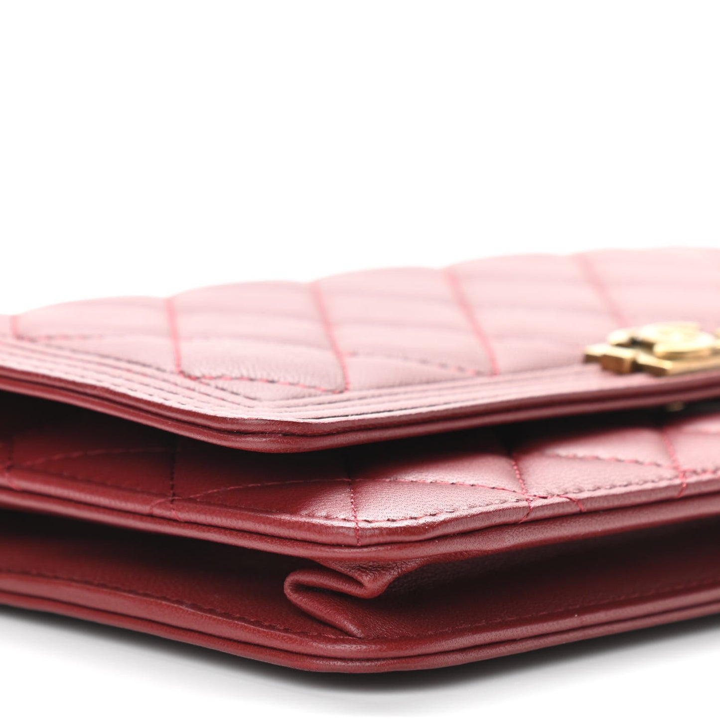 Lambskin Quilted Boy Wallet On Chain WOC Dark Red