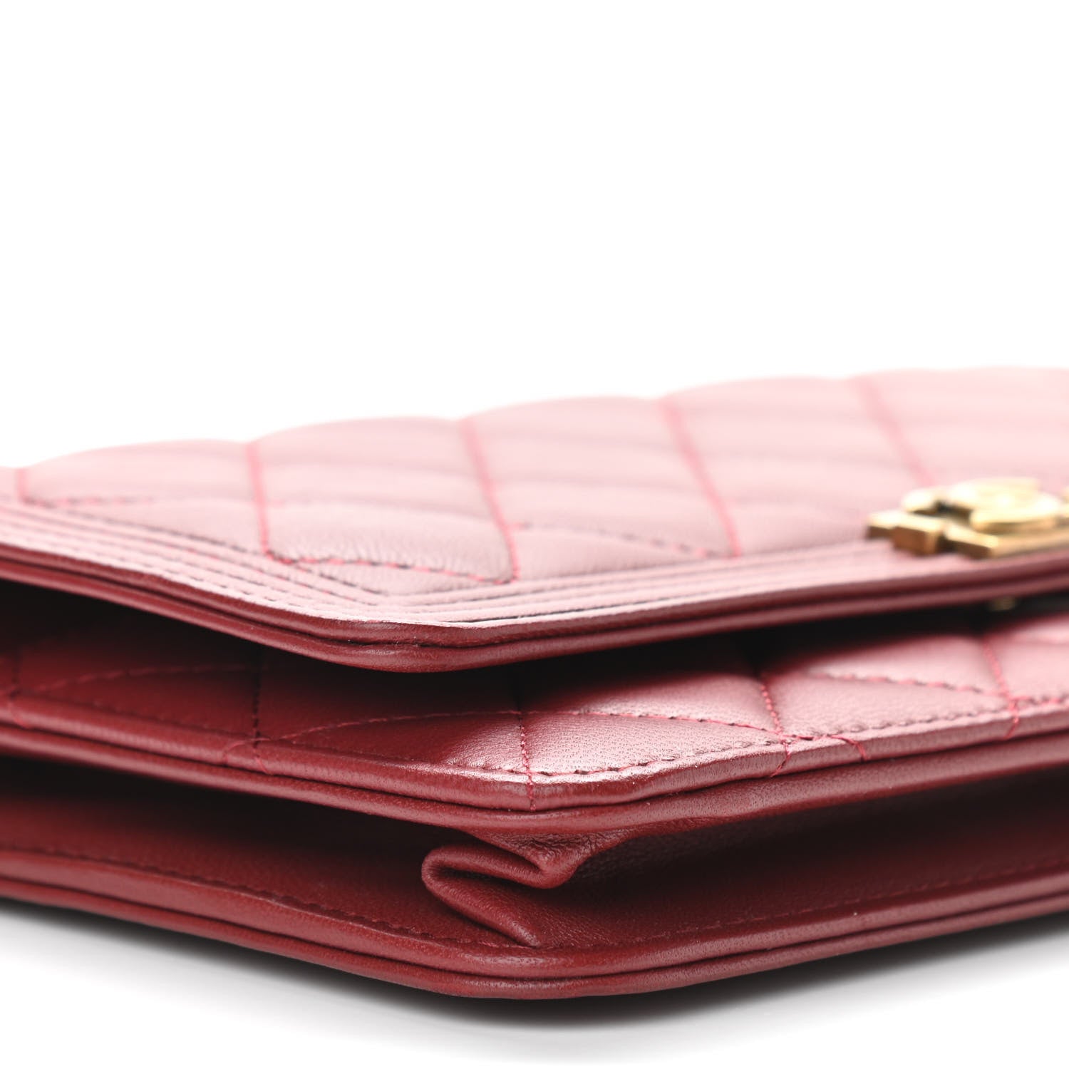 Chanel Lambskin Quilted Boy Wallet On Chain WOC Dark Red 9 of 10