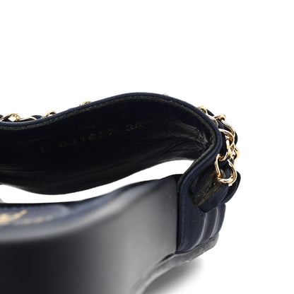 Chanel Satin Canvas Chain Slides Sandals Flats 38 Marine 9 of 9