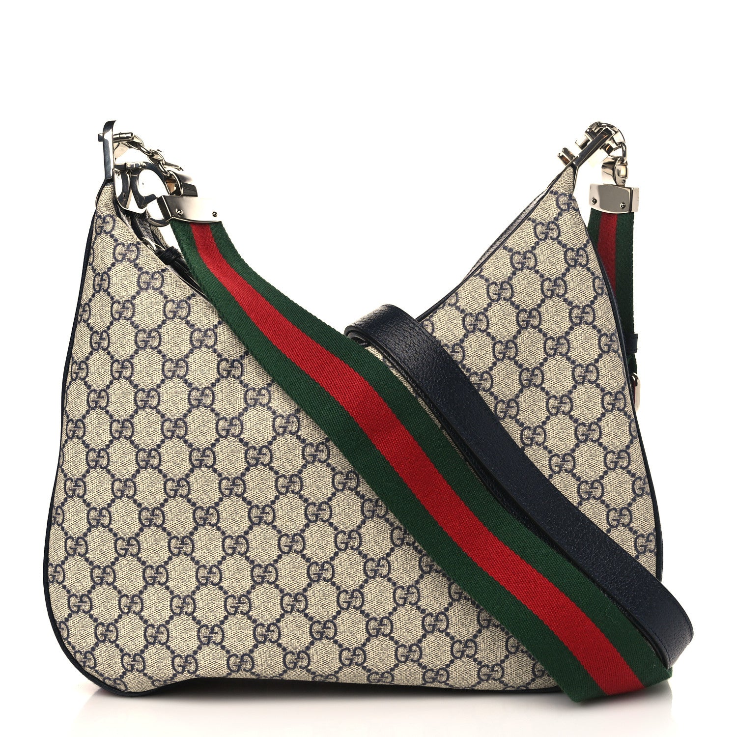 Gucci GG Supreme Monogram Textured Calfskin Web Large Attache Shoulder Bag Beige Blue 1 of 9
