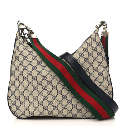 Gucci GG Supreme Monogram Textured Calfskin Web Large Attache Shoulder Bag Beige Blue 1 of 9
