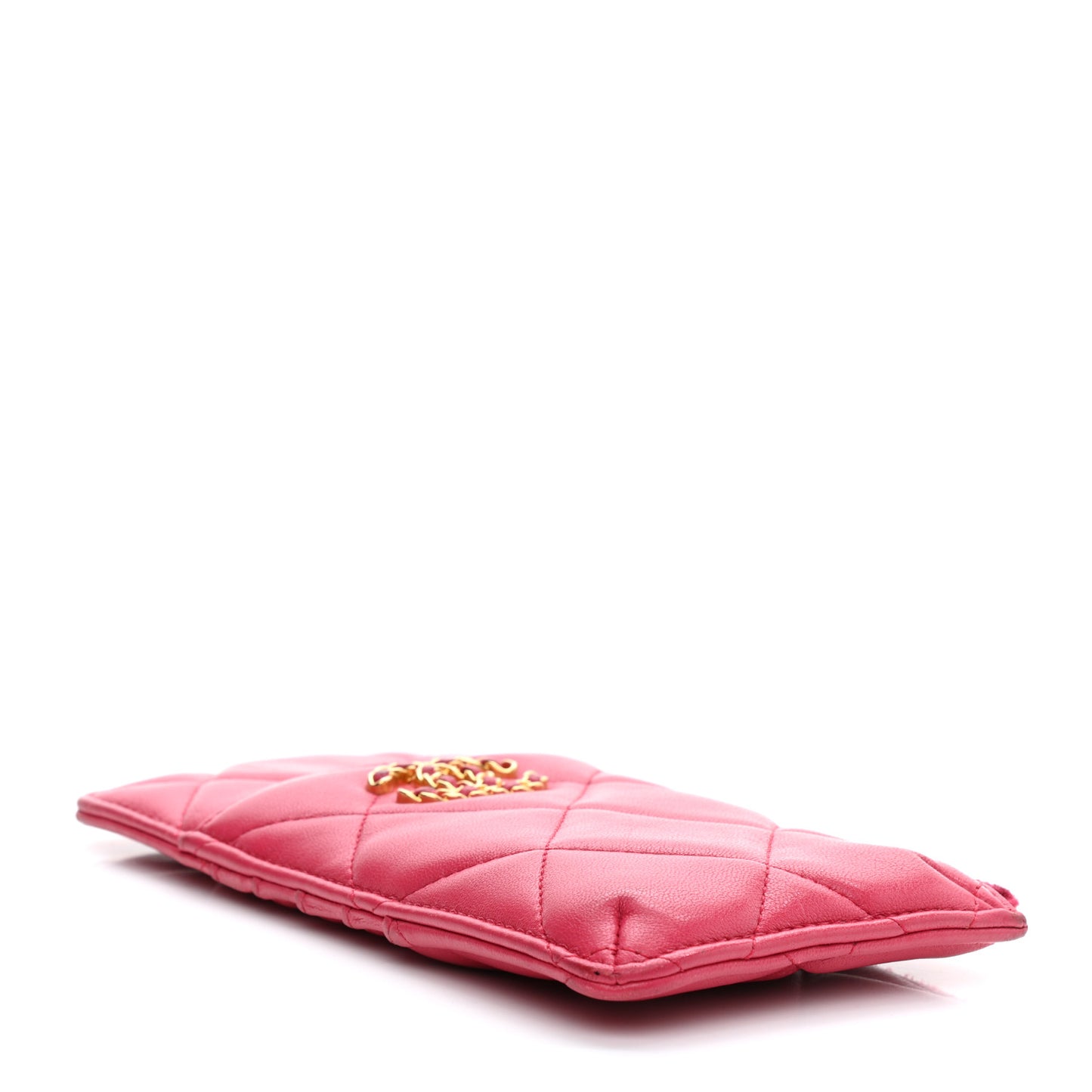 Shiny Goatskin Quilted Chanel 19 Phone and Card Holder Dark Pink