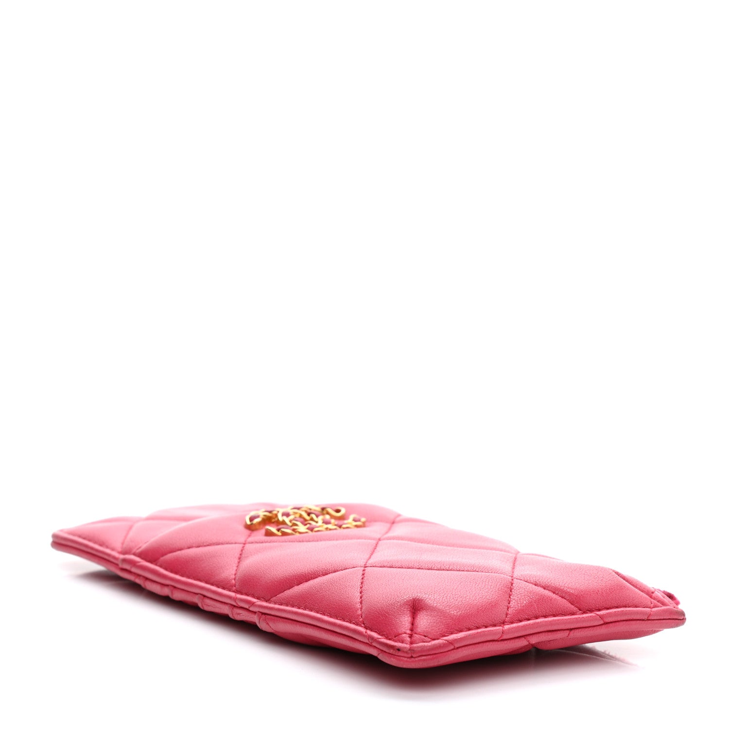 Chanel Shiny Goatskin Quilted Chanel 19 Phone and Card Holder Dark Pink 4 of 11