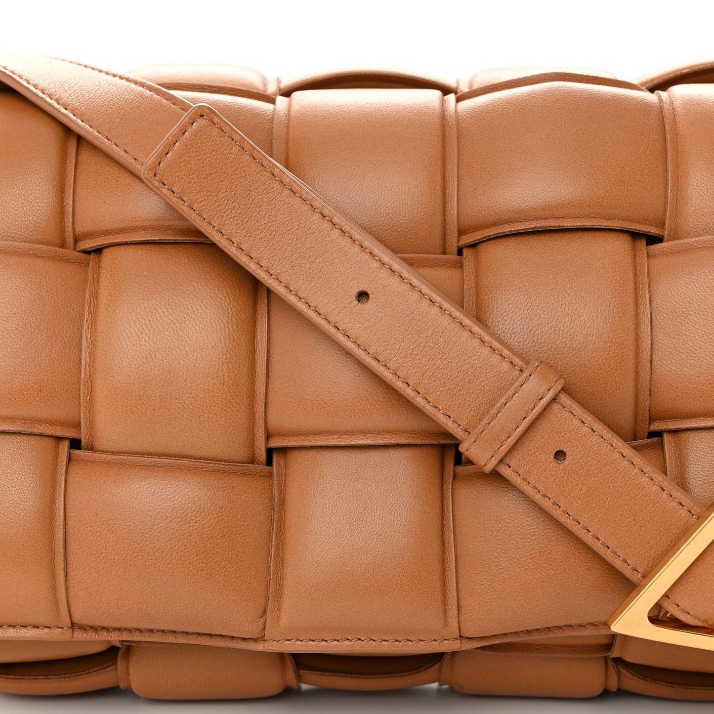 Nappa Maxi Intreccio Padded Cassette Crossbody Bag Caramel