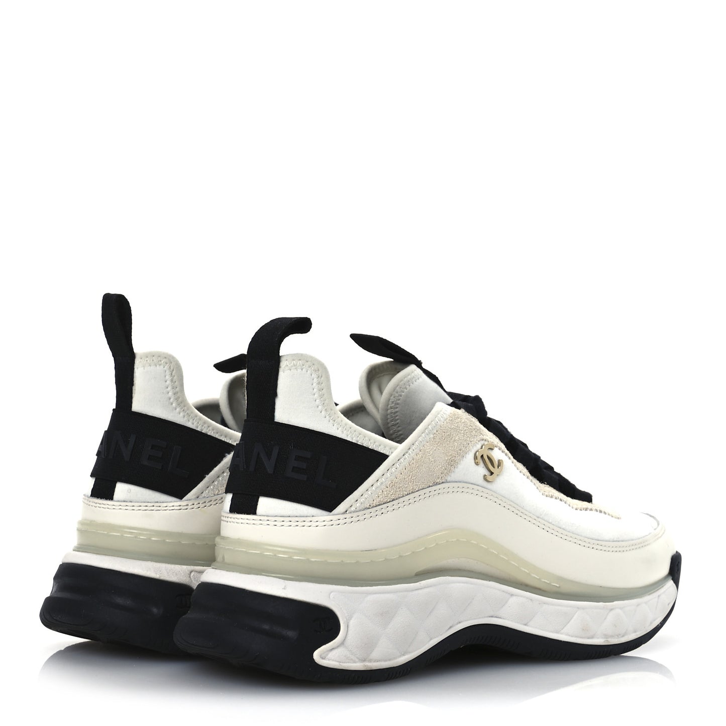 Velvet Calfskin Mixed Fibers CC Sneakers 37 Ivory Black