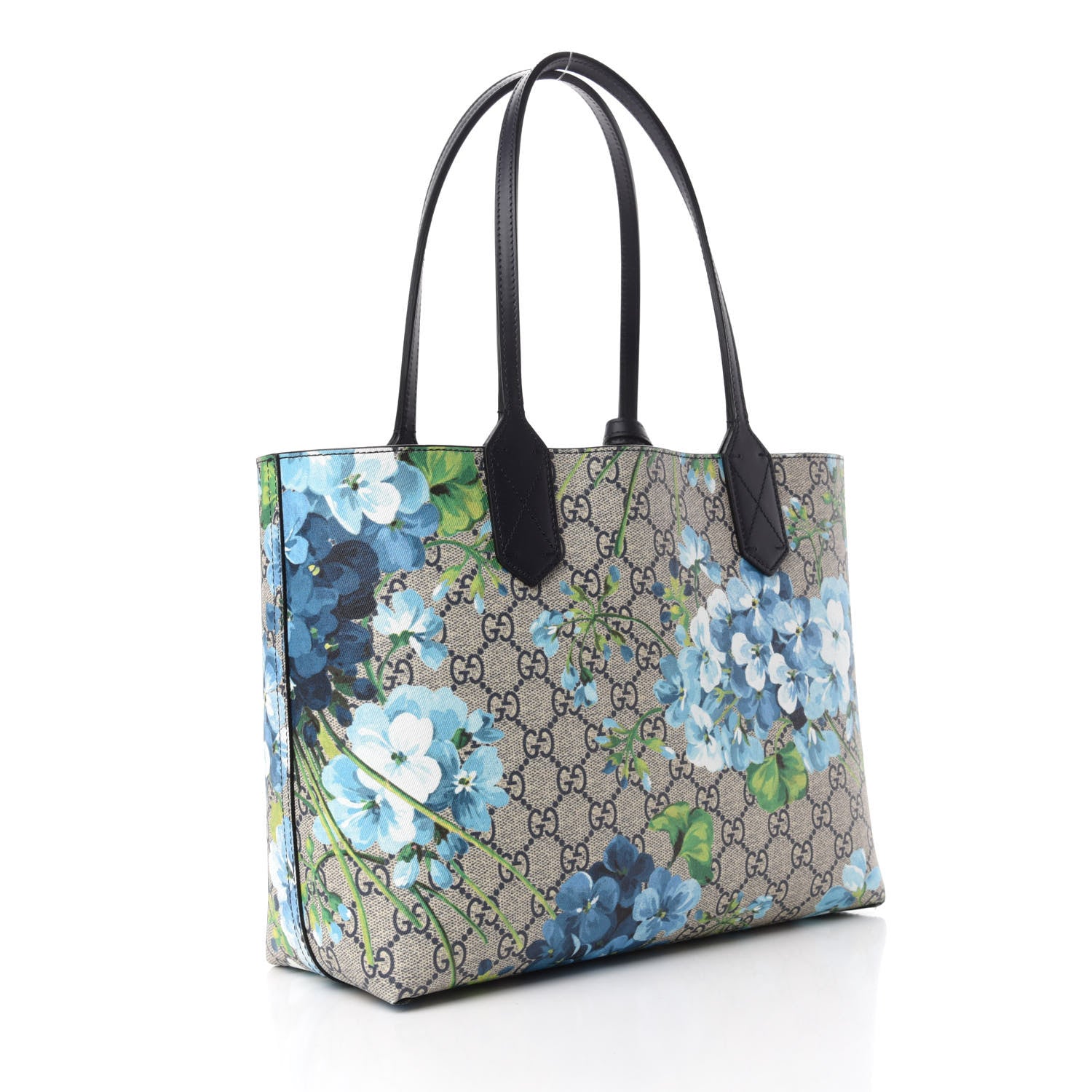 Gucci GG Supreme Monogram Blooms Small Reversible Tote Beige Blue Navy 3 of 16