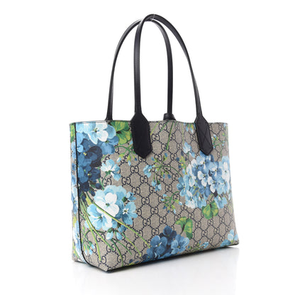 Gucci GG Supreme Monogram Blooms Small Reversible Tote Beige Blue Navy 3 of 16