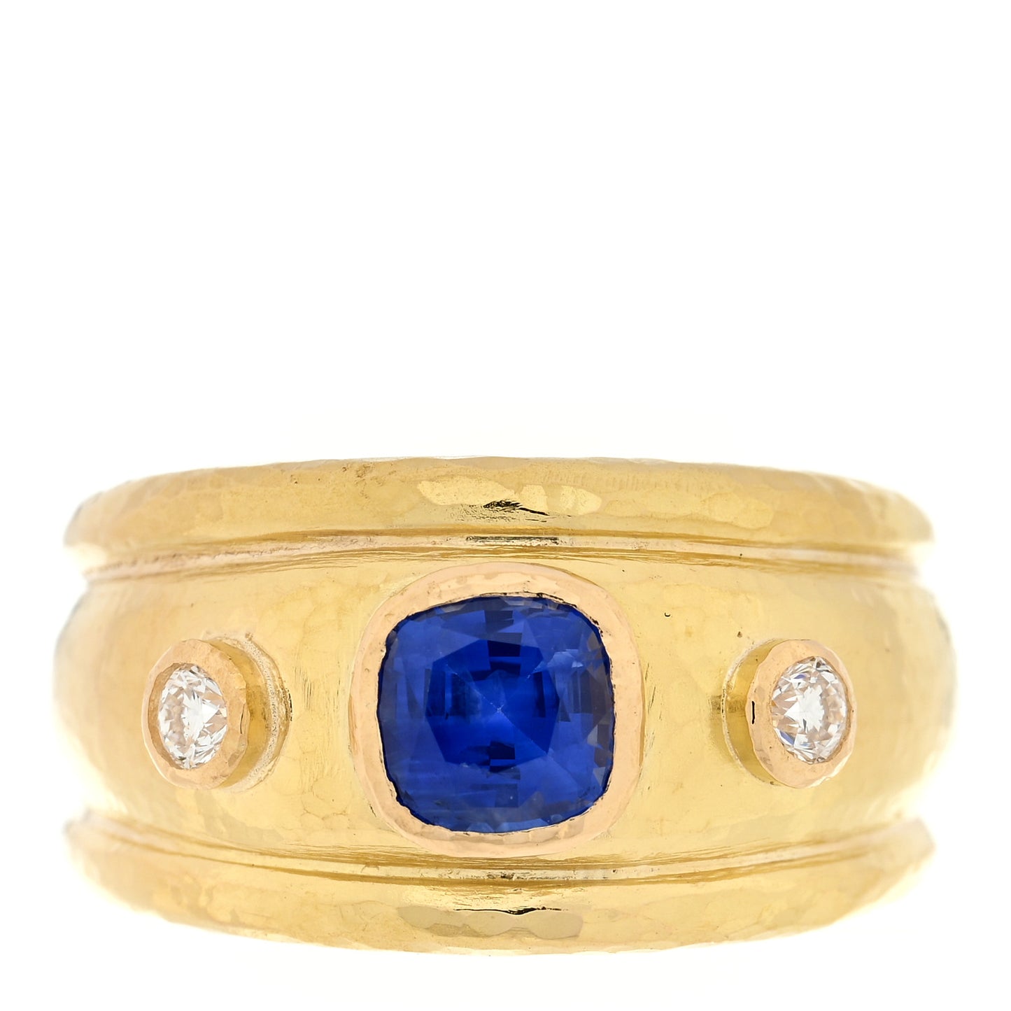 19K Yellow Gold Diamond Blue Sapphire Cigar Band Ring 51 5.75