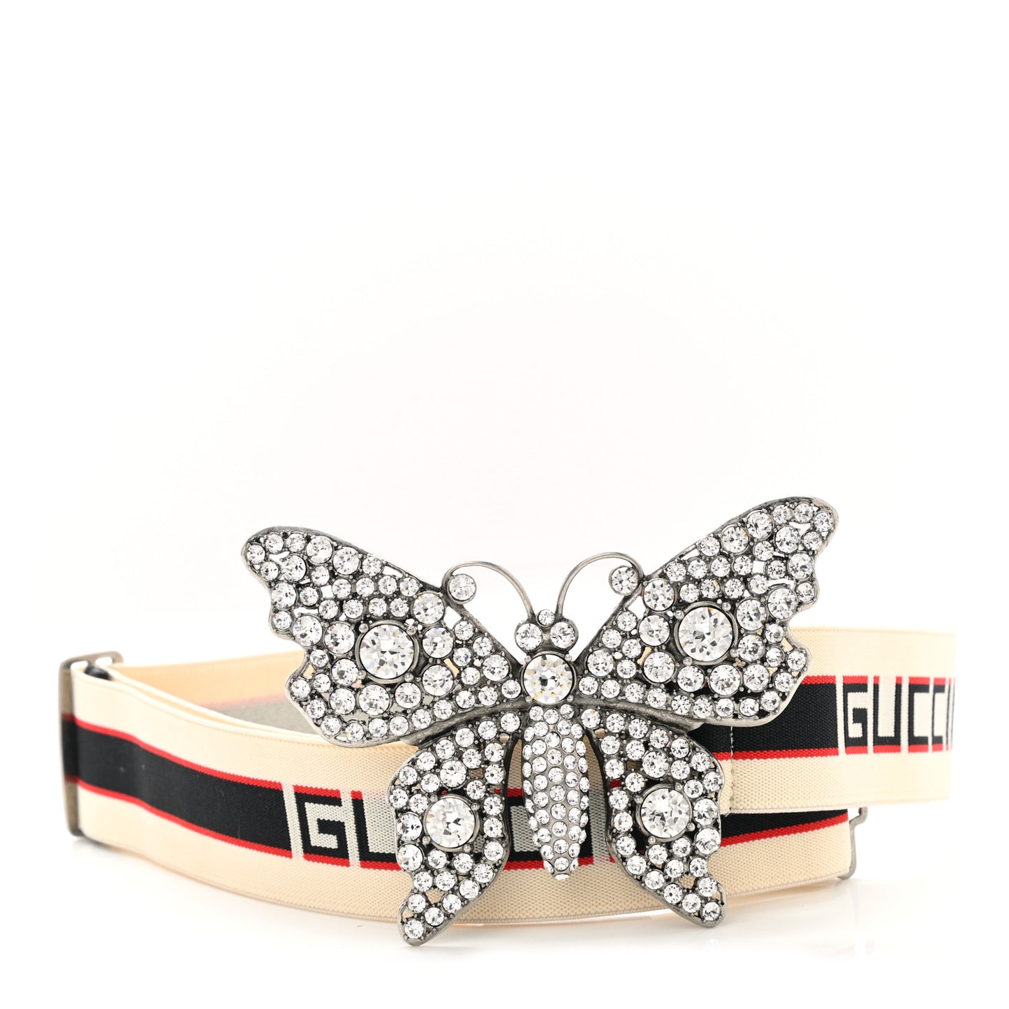 Jacquard Crystal Stripe Butterfly Belt 85 34 White
