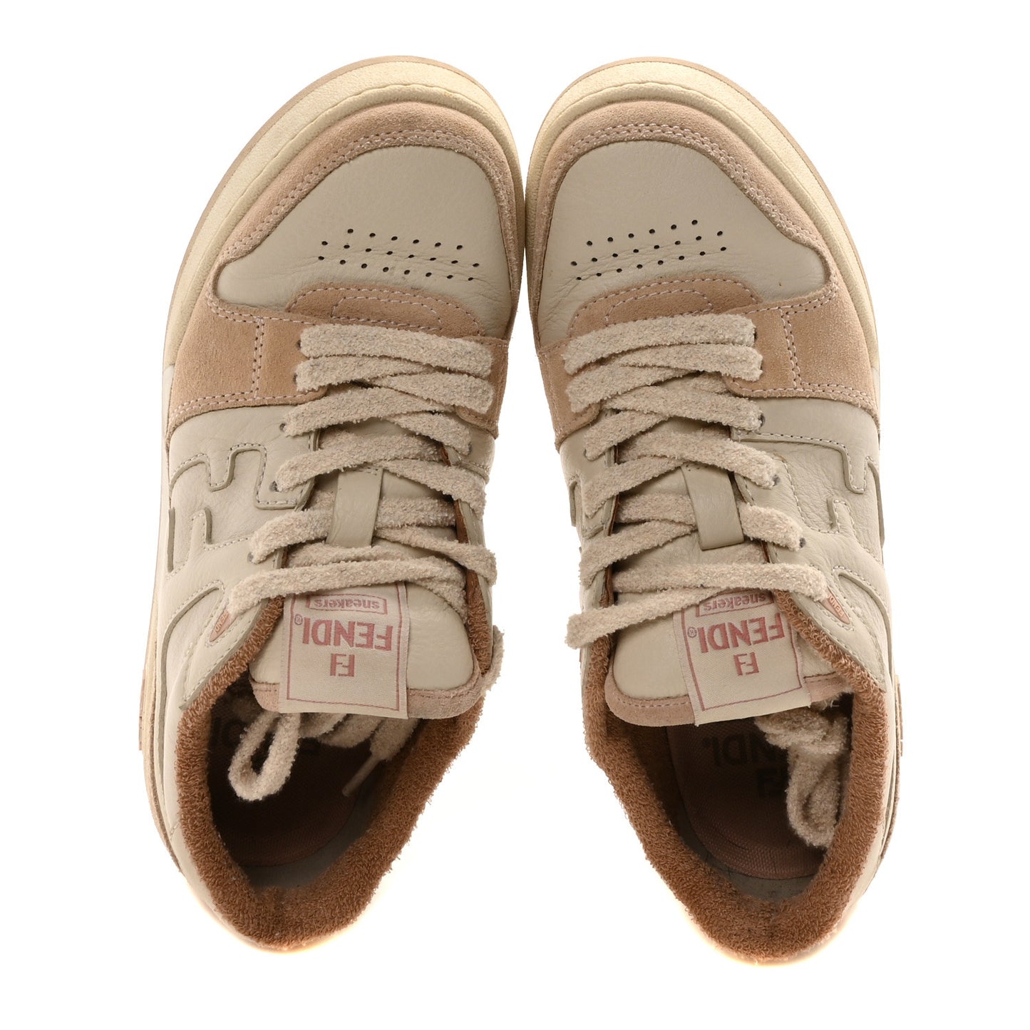 Suede Vitello Fendi Match Low Top Sneakers 37 Nudo White Garza Rosa