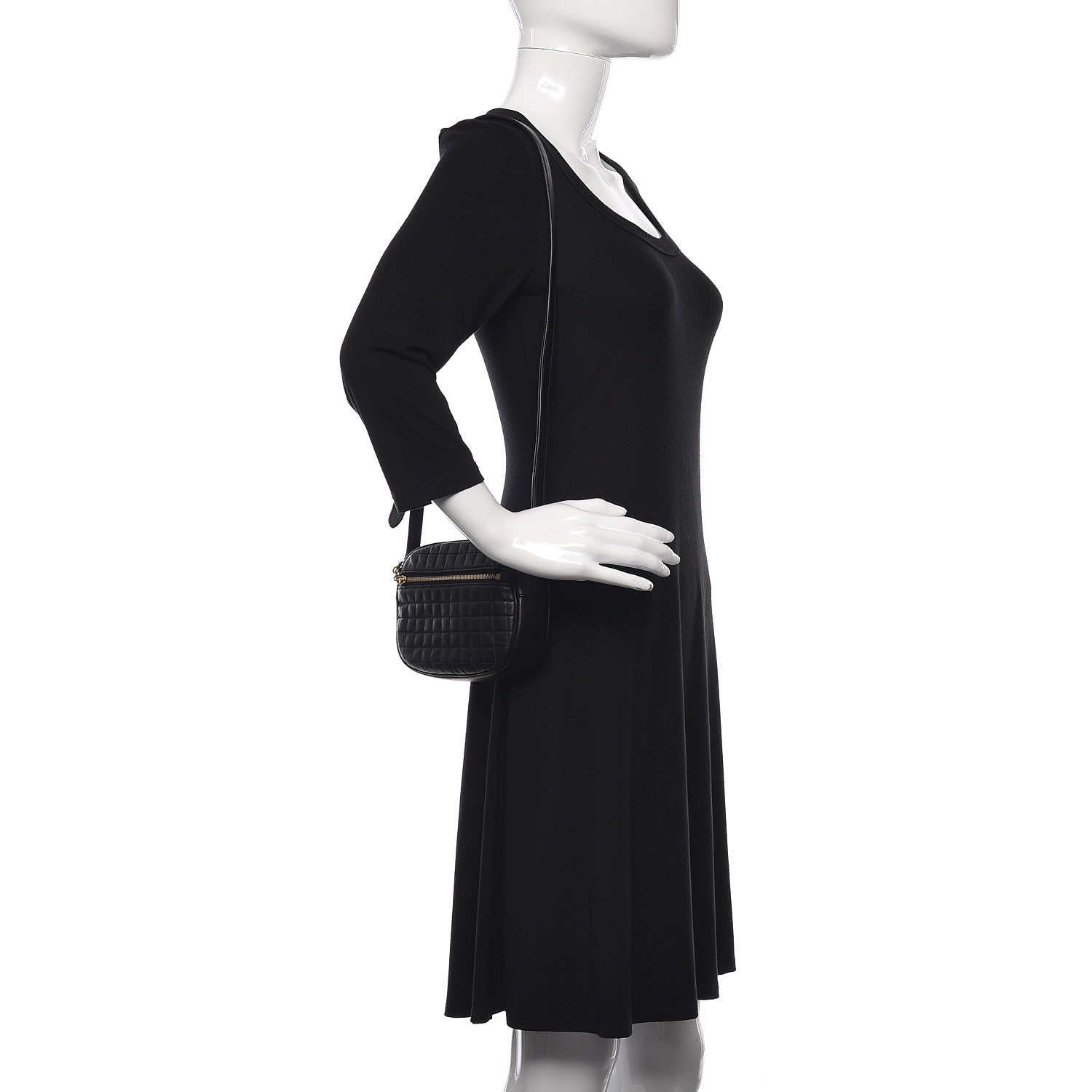 Celine Calfskin Quilted Small C Charm Bag Black 2 of 8