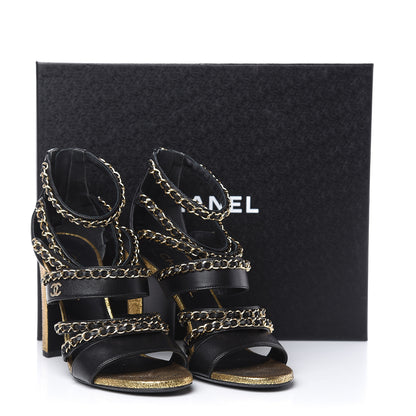 Chanel Lambskin Gladiator Chain Sandals 38 Black Gold 11 of 11