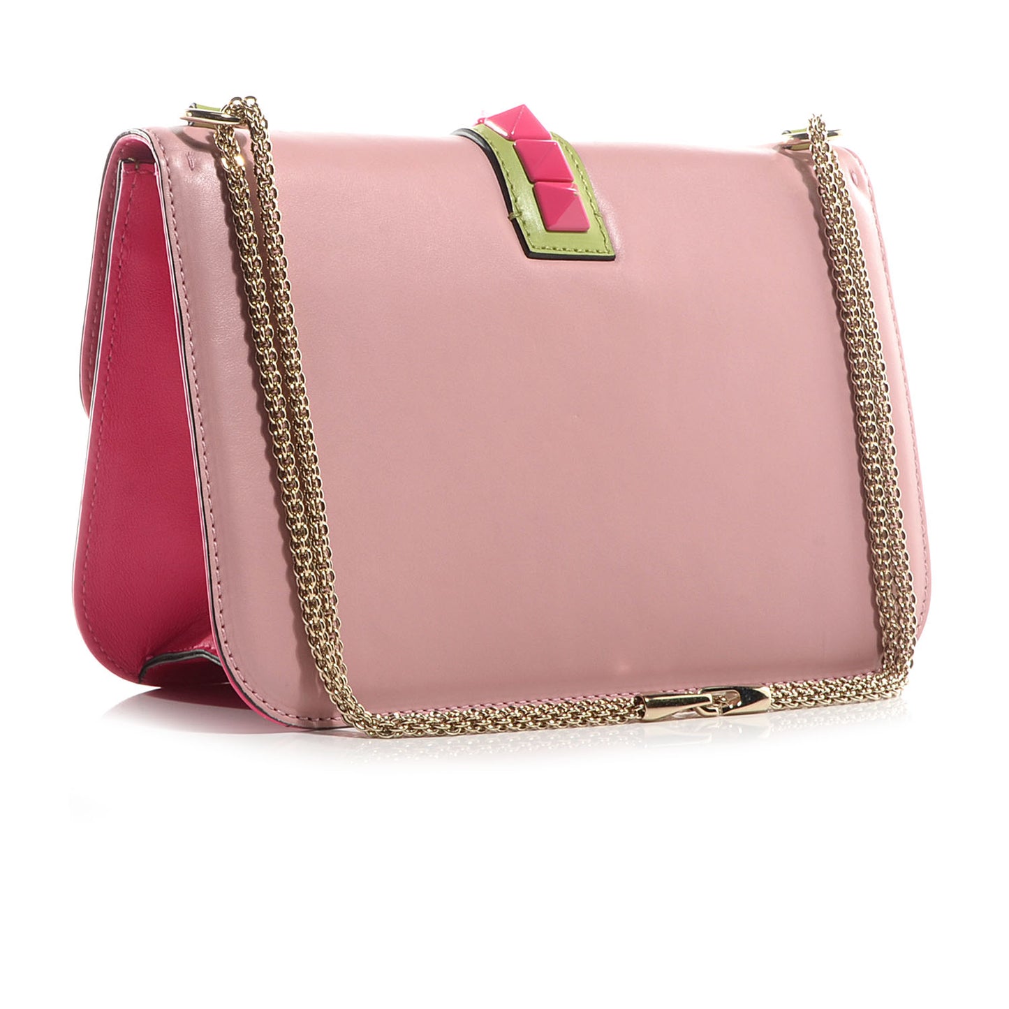Vitello Tri-Color Large Glam Lock Rockstud Flap Pop Gardenia Pop Apple Pop Fuxia