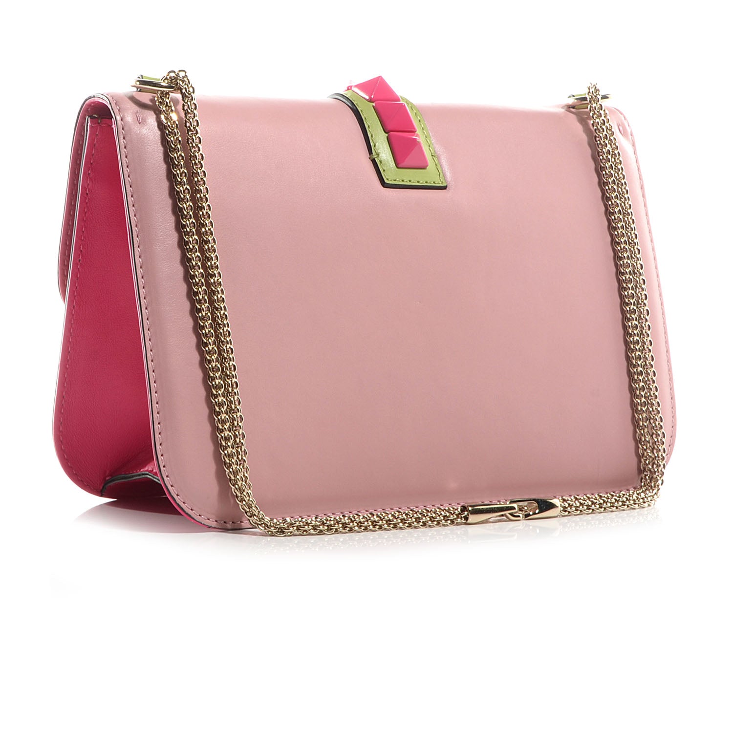 Valentino Garavani Vitello Tri-Color Large Glam Lock Rockstud Flap Pop Gardenia Pop Apple Pop Fuxia 3 of 8