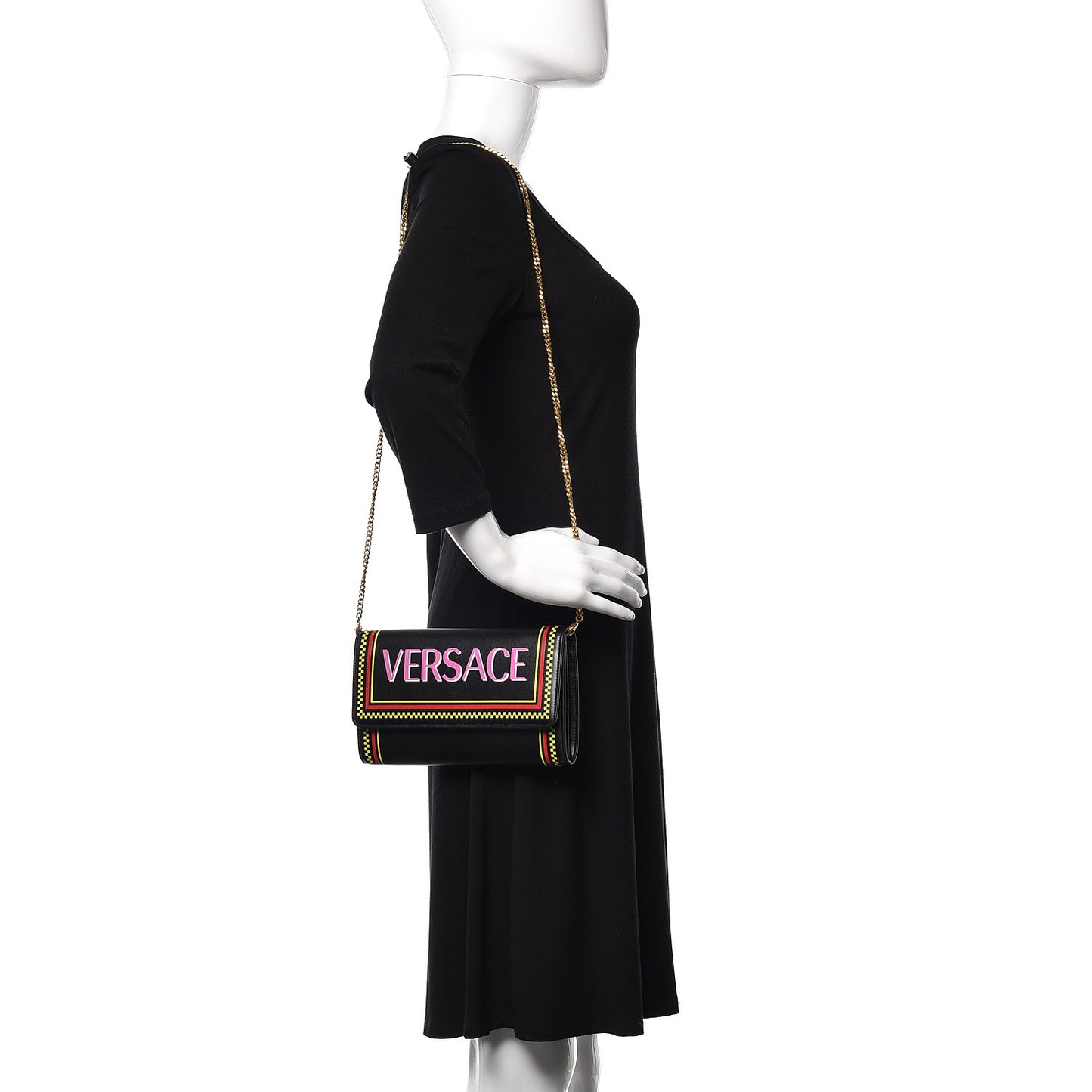 Calfskin 90's Vintage Logo Chain Evening Bag Black