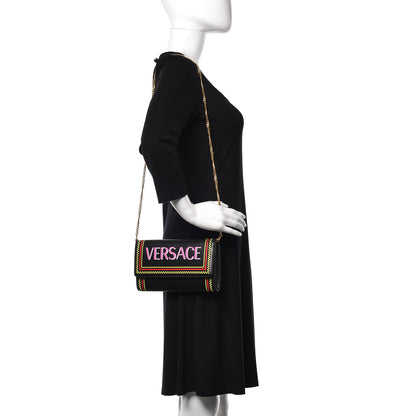 Versace Calfskin 90's Vintage Logo Chain Evening Bag Black 2 of 9