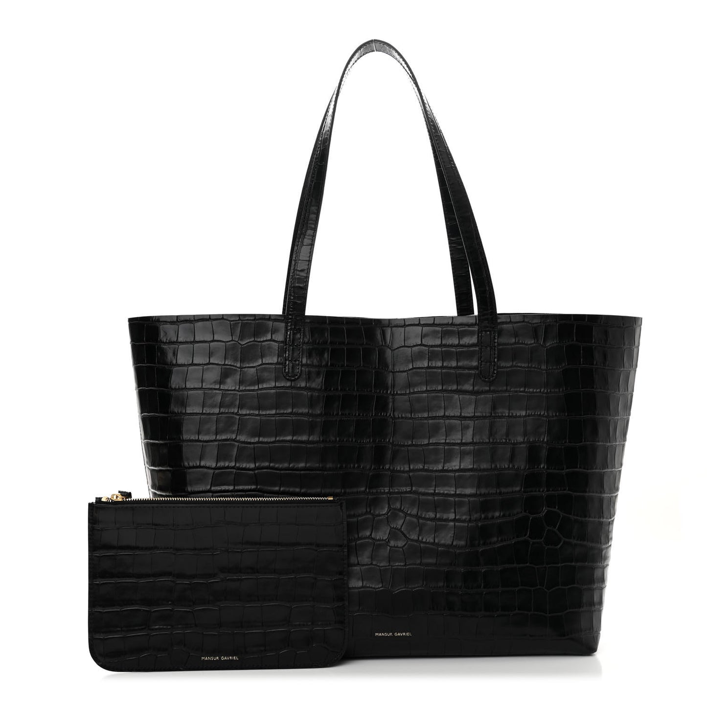 Calfskin Crocodile Embossed Large Shopping Tote Black