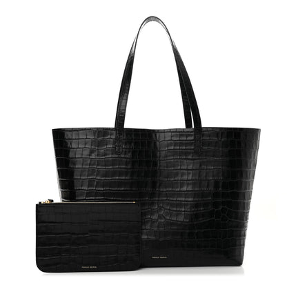 Mansur Gavriel Calfskin Crocodile Embossed Large Shopping Tote Black 3 of 12