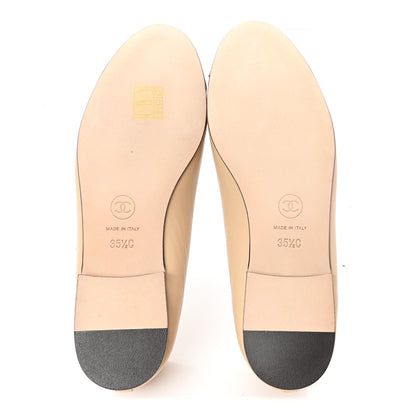 Chanel Lambskin Cap Toe CC Ballerina Flats 35.5 Beige Black 6 of 10