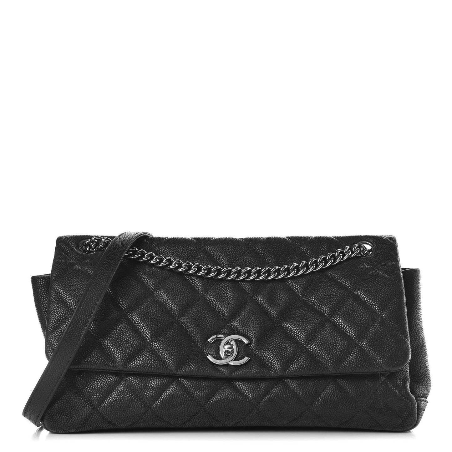 Iridescent Caviar Quilted Medium Lady Pearly Flap Black