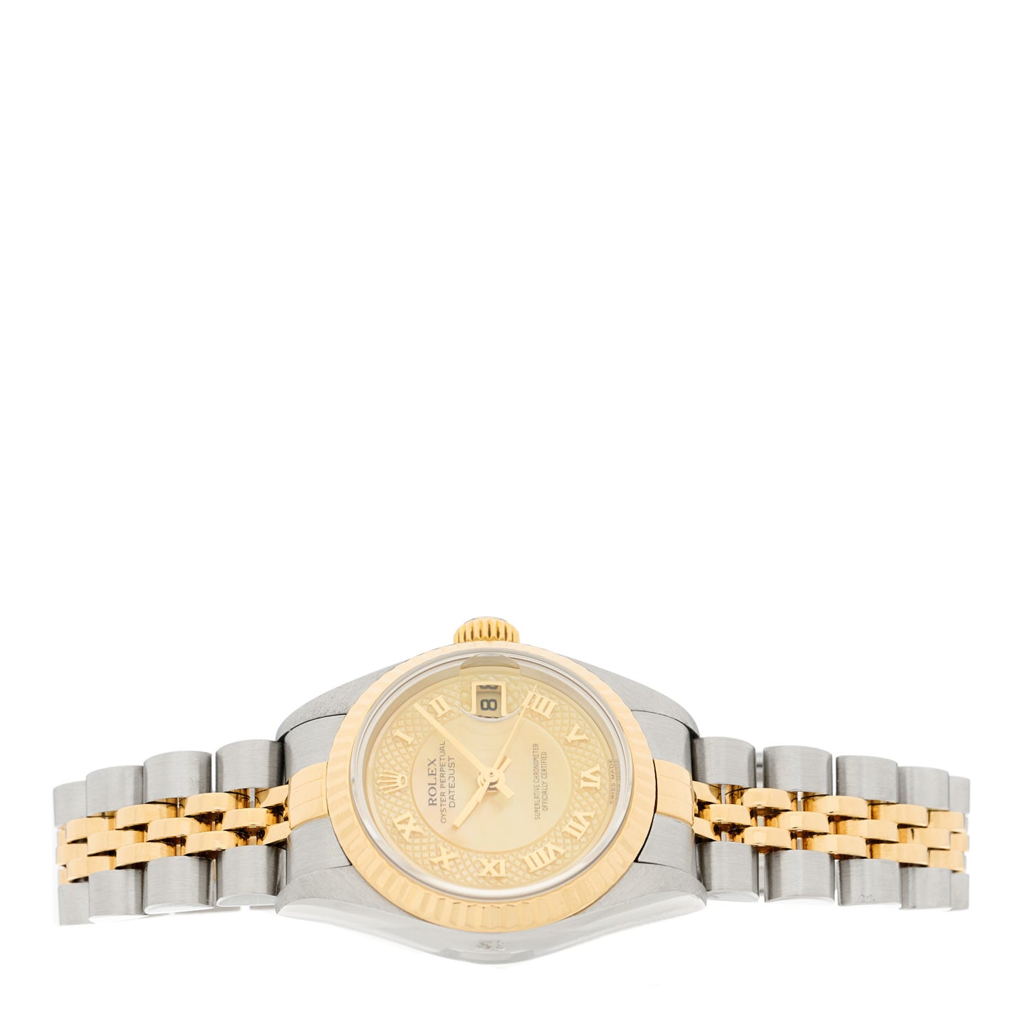 Stainless Steel 18K Yellow Gold Yellow Mother of Pearl 26mm Oyster Perpetual Datejust Watch 79173